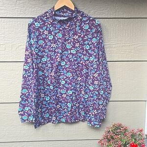 Lands' End Relaxed Cotton Mock Neck Printed Top 1X New  NWT